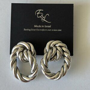 E&L Israel Sterling Silver Cable Electroform Earrings 2" long x 1 1/2" wide